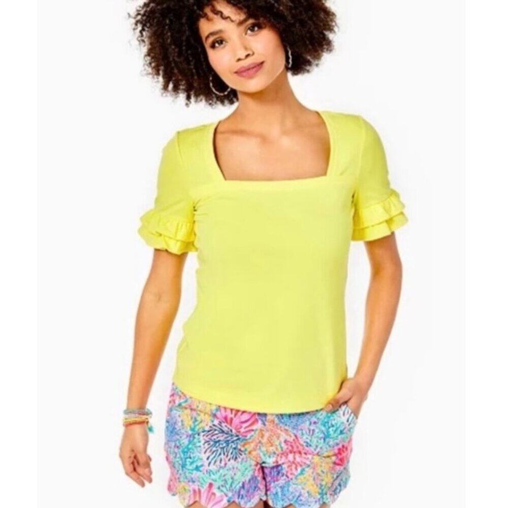 Lilly Pulitzer Fitz Top Calla Yellow Women's Size Medium Excellent VERY gently u